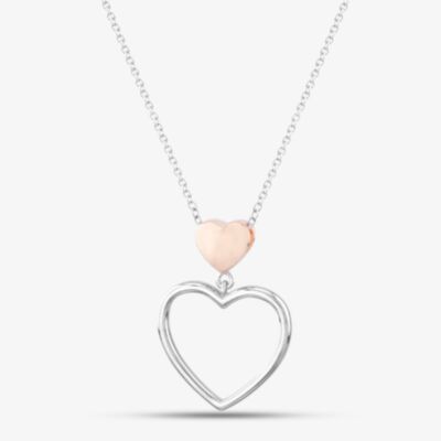 Silver Rose Gold Plated Two Heart Drop Pendant Necklace SPD0620A