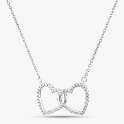 Silver Cubic Zirconia Double Interlinked Open Hearts Necklace MP02683A