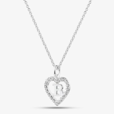 Fashionista Silver Sterling Silver Cubic Zirconia B Initial Heart Pendant 016-33527/B