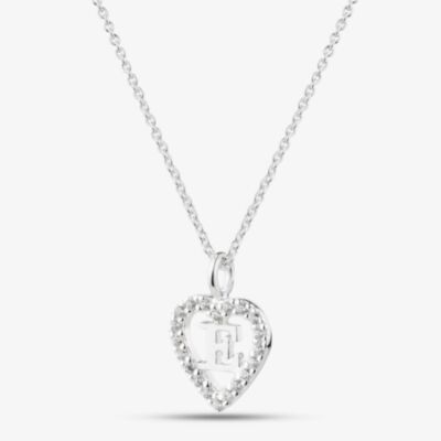 Fashionista Silver Sterling Silver Cubic Zirconia E Initial Heart Pendant 016-33527/E