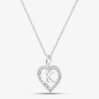 Fashionista Silver Sterling Silver Cubic Zirconia K Initial Heart Pendant 016-33527/K