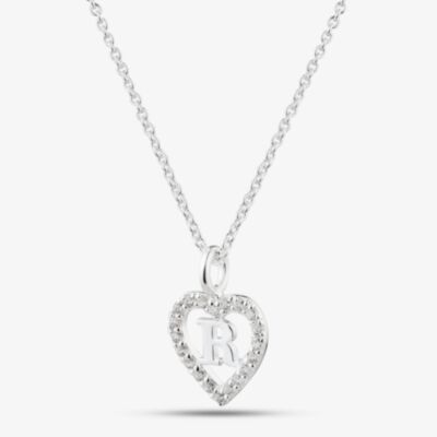 Fashionista Silver Sterling Silver Cubic Zirconia R Initial Heart Pendant 016-33527/R