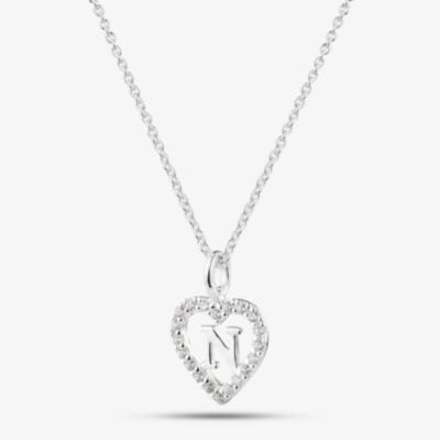 Fashionista Silver Sterling Silver Cubic Zirconia N Initial Heart Pendant 016-33527/N