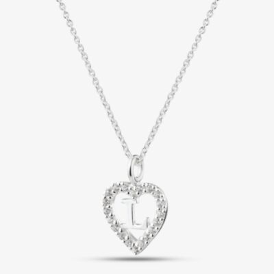 Fashionista Silver Sterling Silver Cubic Zirconia L Initial Heart Pendant 016-33527/L