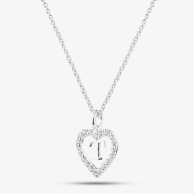 Fashionista Silver Sterling Silver Cubic Zirconia T Initial Heart Pendant 016-33527/T