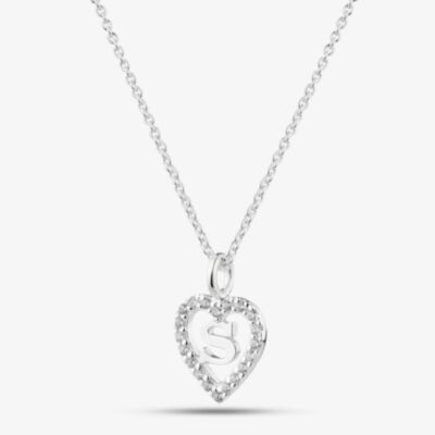 Fashionista Silver Sterling Silver Cubic Zirconia S Initial Heart Pendant 016-33527/S