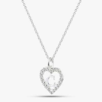 Fashionista Silver Sterling Silver Cubic Zirconia C Initial Heart Pendant 016-33527/C