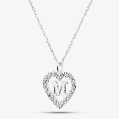 Fashionista Silver Sterling Silver Cubic Zirconia M Initial Heart Pendant 016-33527/M