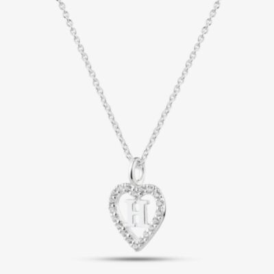 Fashionista Silver Sterling Silver Cubic Zirconia H Initial Heart Pendant 016-33527/H