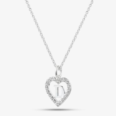 Fashionista Silver Sterling Silver Cubic Zirconia D Initial Heart Pendant 016-33527/D