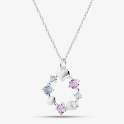 Fashionista Silver Sterling Silver Cubic Zirconia & Simulated Pearl Heart Wreath Pendant 016-33911/SP