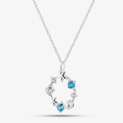 Fashionista Silver Sterling Silver Cubic Zirconia & Simulated Pearl Star Wreath Pendant 016-33908/SP