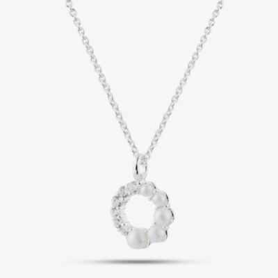 Fashionista Silver Sterling Silver Simulated Pearl & Cubic Zirconia Circle Pendant 016-35014/SP