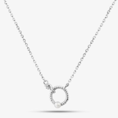 Fashionista Silver Sterling Silver Simulated Pearl & Cubic Zirconia Twisted Rope Circle Pendant AN2504Z-WFM/R