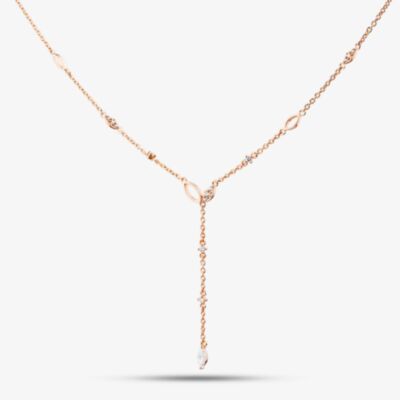 Fashionista Gold Rose Gold Tone Plated Sterling Silver Cubic Zirconia Leaf Necklace 05S2AZN451407