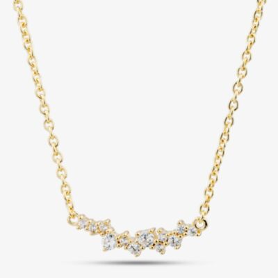 Yellow Gold Tone Plated Sterling Silver Cubic Zirconia Bar Necklace 05S2AZN572309