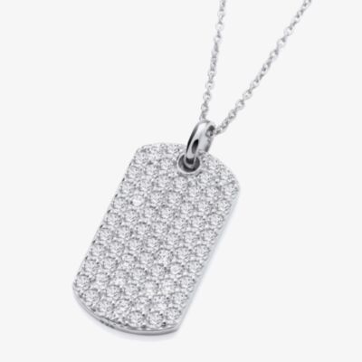 Fashionista Silver Sterling Silver Cubic Zirconia Dog Tag Pendant S7122