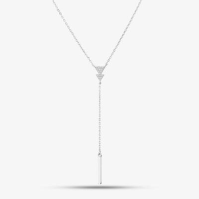 Sterling Silver Cubic Zirconia Triangle Lariat Necklace N611054