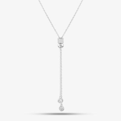 Sterling Silver Cubic Zirconia Pave Barrel & Ball Lariat Necklace N611058