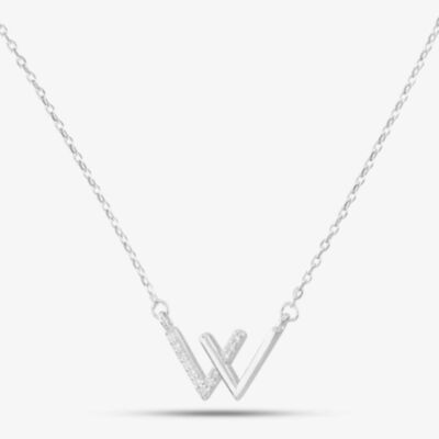 Sterling Silver Cubic Zirconia Two V's Necklace N611086