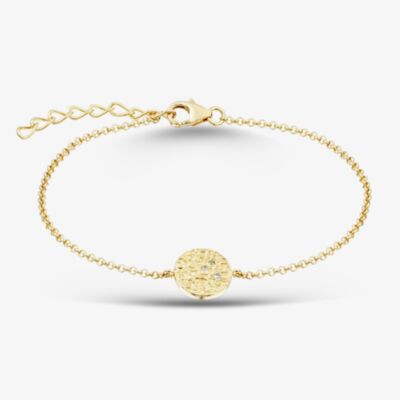 Yellow Gold Tone Plated Sterling Silver Cubic Zirconia Textured Disc Bracelet AB4185Z/G
