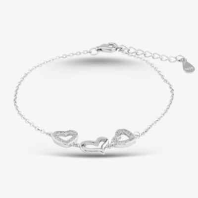 Silver 6.5"-8.5" Pavé Open Heart Bracelet B613594