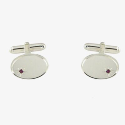 Sterling Silver Oval Edged Ruby Toggle Cufflinks LH45 T/R