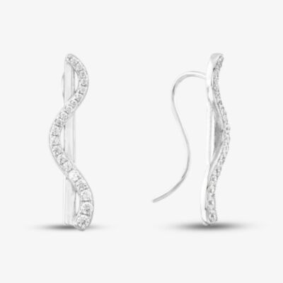 Silver Cubic Zirconia Bar Wave Dropper Earrings ME02648A