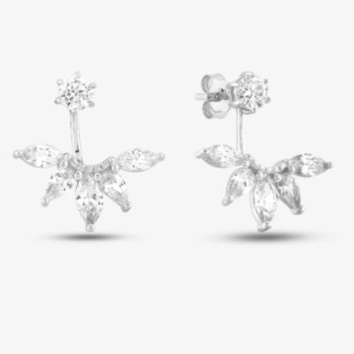 Silver Cubic Zirconia Five Pear Fancy Dropper Stud Earrings SE02132A