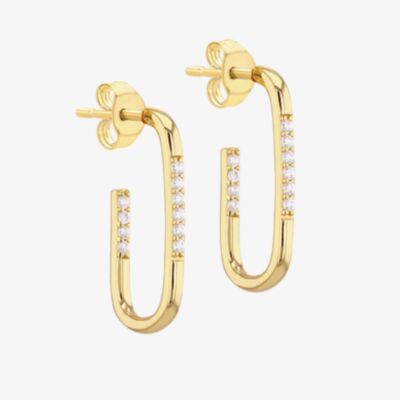 LUXE Silver Gold Plated 25mm Cubic Zirconia Rectangular Half Hoop Earrings 8.51.3131