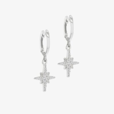 Silver Cubic Zirconia Star Dropper Hoop Earrings 8.52.0019