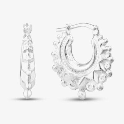 Sterling Silver Fancy Patterned Creole Hoop Earrings S3003