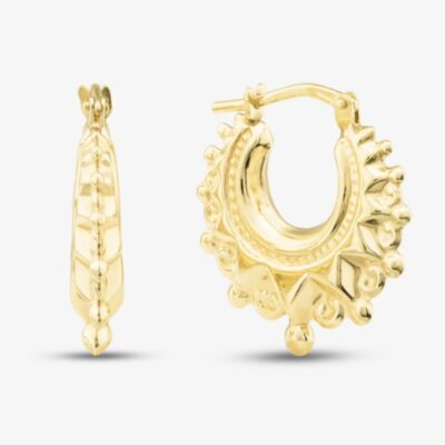 Silver Gold Plated Fancy Patterned Creole Hoop Earrings S3004