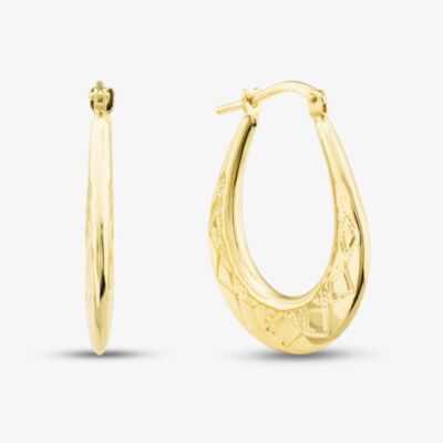 Silver Gold Plated Oval Patterned Creole Hoop Earrings S3020