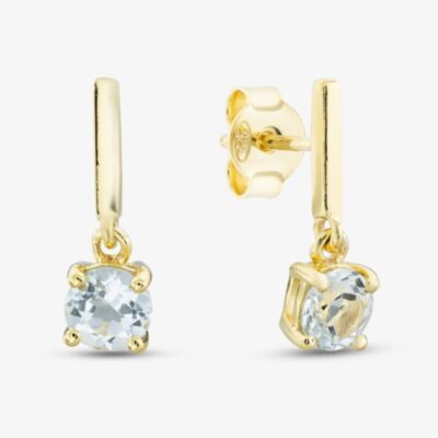 Gold Tone Blue Topaz Dropper Earrings E6488T