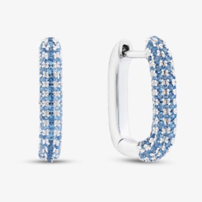 Sterling Silver Rhodium Plated Sky Blue Cubic Zirconia Creole Earrings 8.58.0027