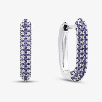 Sterling Silver Rhodium Plated Purple Cubic Zirconia Creole Earrings 8.58.0028