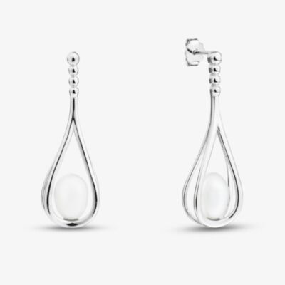 Sterling Silver Freshwater Pearl Oval Drop Earrings EOW70230FW