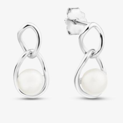 Sterling Silver Freshwater Pearl Link Drop Earrings EOW70222FW
