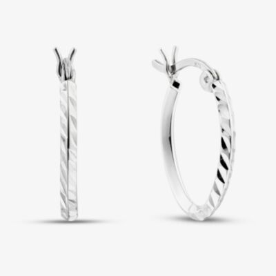 Fashionista Silver Sterling Silver Textured Oval Hoop Earrings TTE476815D110R1
