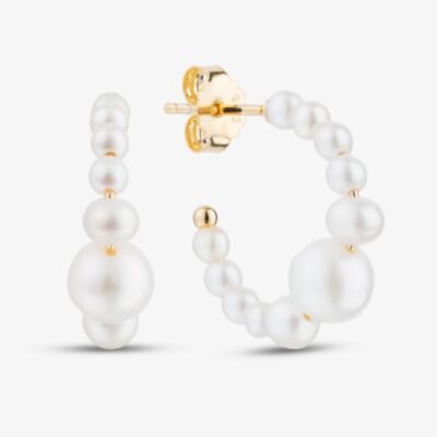 Yellow Gold Tone Plated Sterling Silver Freshwater Pearl Hoop Earrings AE20239WFM/G