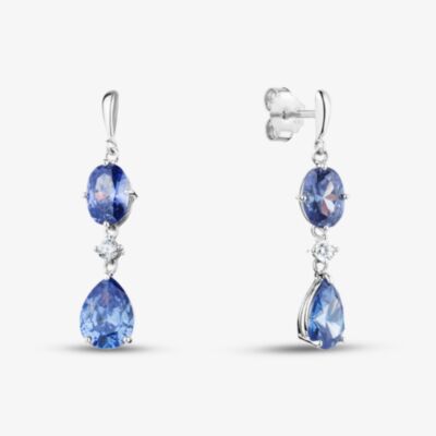Fashionista Silver Sterling Silver Blue Cubic Zirconia Dangle Stud Earrings AE19029Z-TNZ/R