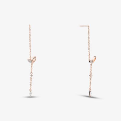 Fashionista Gold Rose Gold Tone Plated Sterling Silver Cubic Zirconia Leaf Pull Through Earrings 05S2AZE451407