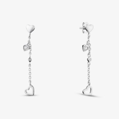 Fashionista Silver Sterling Silver Cubic Zirconia Multi Heart Drop Stud Earrings 05S2AZE422806