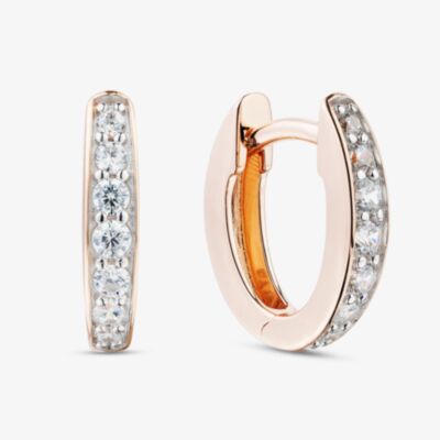 Fashionista Gold Rose Gold Tone Plated Sterling Silver Cubic Zirconia Huggie Hoop Earrings 05S2AVE657407