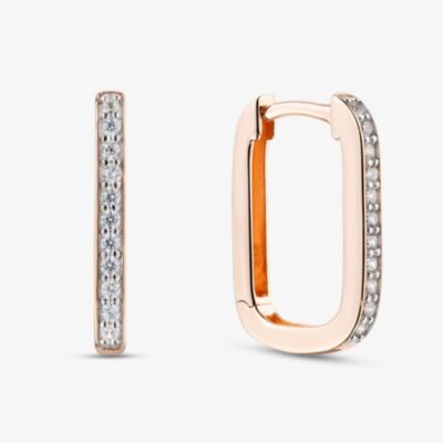 Fashionista Gold Rose Gold Tone Sterling Silver Cubic Zirconia Rounded Square Hoop Earrings 05S2AVE657307