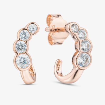 Fashionista Gold Rose Gold Tone Plated Sterling Silver Cubic Zirconia Bubble Huggie Hoop Earrings 05S2AZE655707