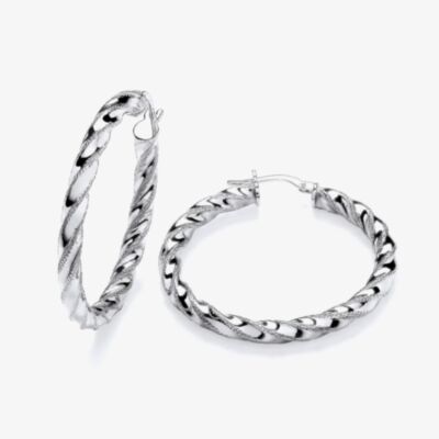 Fashionista Silver Sterling Silver 38mm Twist Hoop Earrings S3442