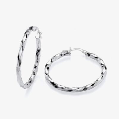 Fashionista Silver Sterling Silver 36mm Twist Hoop Earrings S3452