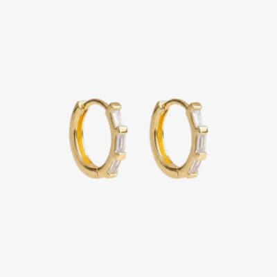 Fashionista Gold Yellow Gold Tone Plated Sterling Silver Baguette Cut Cubic Zirconia Hoop Earrings E6792C